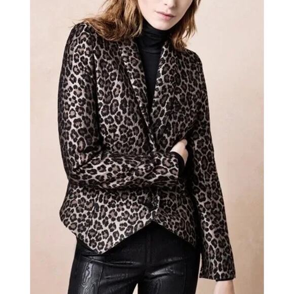 SMYTHE Anytime Leopard Jacquard Blazer Size 2 Animal Print - Picture 3 of 16